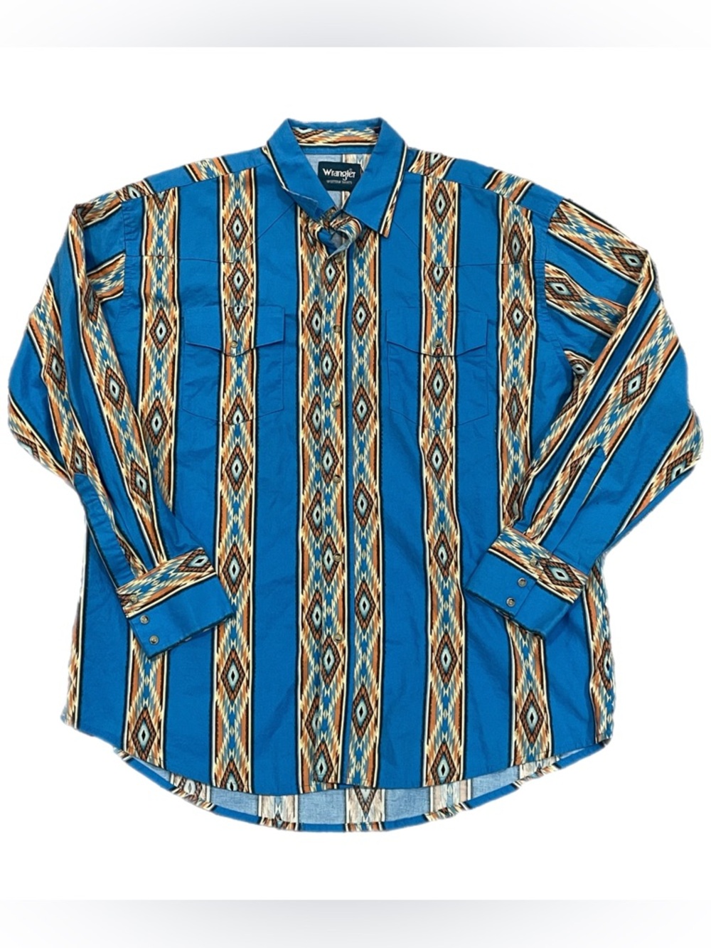Mens Wrangler Checotah Aztec Western Pearl Snap Blue Cowboy Rodeo LS Shirt XL